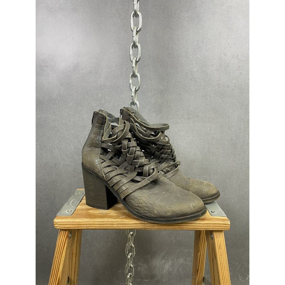 Free People Boot Carrera‎ Women's Leather Woven Ankle Zip 38